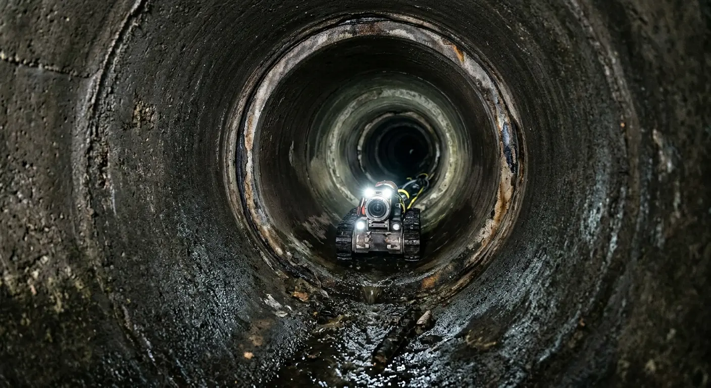 Robotic sewer camera inspecting pipe interior for Sewer Line Cleaning in Lancaster